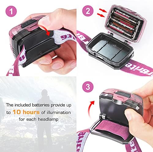 EVERBRITE Head Torch Battery Powered, Super Bright LED Lightweight Headlamp with 5 Lighting Modes, Headlight for Kids and Adults Camping, Running, Cycling, Fishing, Hiking, Reading (2 Pack, Pink)