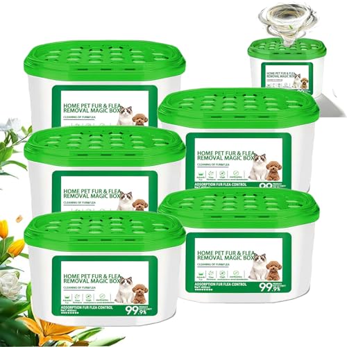 Home Pet Fur & Odor Removal Magic Box, 360° All-Round Airborne Hair Collector, Safe Around Cats & Dogs, Powerful Pet Hair Removal for Indoor Areas, Wardrobes & Pet Activity Areas (5Pcs)