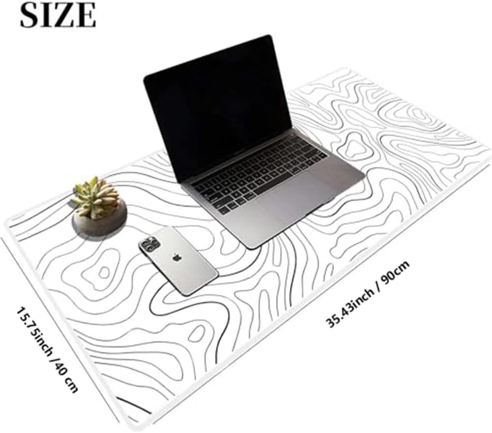 Large Gaming Mouse Pad Extended XXL Mouse Mat Long Desk Pad with Stitched Edges for Keyboard Home Office Gaming Work Big Desk Pad (35.4x15.7x0.12IN, 90x40),White Topographic 7 51cPyBU7qVL. AC SL1000