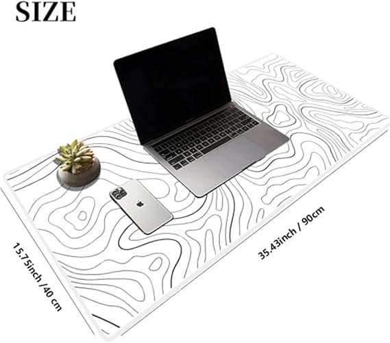 HGWALP Large Gaming Mouse Pad & Extended XXL Computer Game Mouse Mat, Long Desk Pad with Stitched Edges for Keyboard Home Office Gaming Work Big Desk Pad (35.4x15.7x0.12IN, 90x40),White Topographic