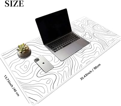 HGWALP Large Gaming Mouse Pad & Extended XXL Computer Game Mouse Mat, Long Desk Pad with Stitched Edges for Keyboard Home Office Gaming Work Big Desk Pad (35.4x15.7x0.12IN, 90x40),White Topographic