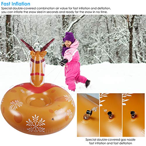 iFCOW Winter Snow Tube, Elch Form Aufblasbarer Schlitten Sommer Pool Float mit Griffgriffen für Erwachsene – Bild 10