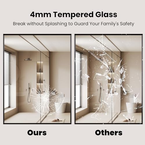 LOAAO Black Bathroom Mirror 32"X36" for Wall, Rectangle Bathroom Vanity Mirror, Tempered Glass, Hangs Vertically or Horizontally, Easy to Install, Modern Design by LOAAO - Image 6