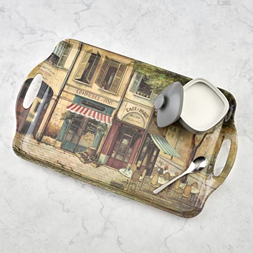 Pimpernel Parisian Scenes Collection Large Handled Tray | Serving Tray For Lunch, Coffee, Or Breakfast | Made Of Melamine For Indoor And Outdoor Use | Measures 18.9" X 11.6" | Dishwasher Safe #TOP3