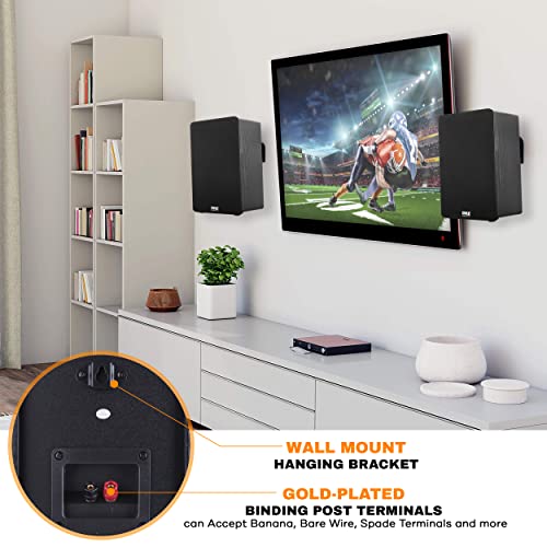 Home Theater Wooden Bookshelf Speakers - Wall-Mountable with 0.75'' Silk Dome Tweeter and Aluminum Voice Coils, Pair, Neat Black Color, Gold Plated 5 Way Binding Post - Pyle PSMSP6 by Pyle - Image 5