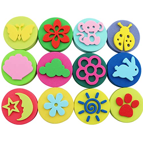 SJZBIN 12PCS Painting Stamper Double-Side Sponge Stamper Paint Drawing Sponges EVA Painting Sponges Foam for Crafts DIY, Assorted Shapes