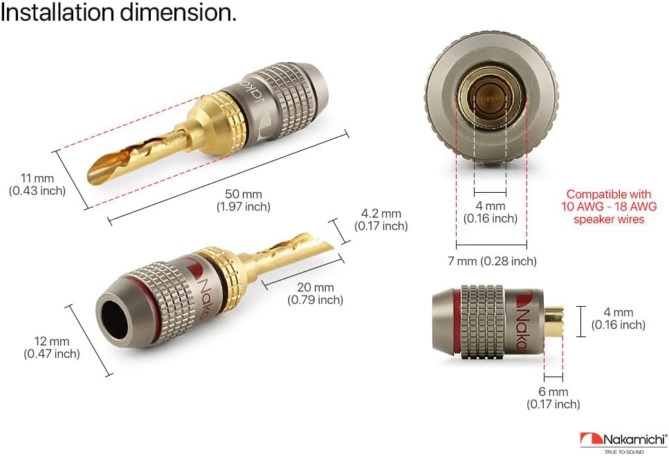 Nakamichi FanLock Excel Series 24k Gold Plated BFA Banana Plug 10 AWG - 18 AWG Gauge Size 4mm for Speakers Amplifier Hi-Fi Stereo Home Theatre Radio Audio Wire Cable Quick Connector, 4 Pcs (2-Pairs) - Image 7
