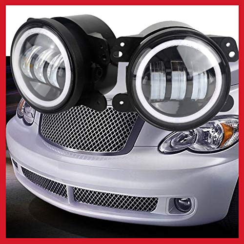60W 4 Inch LED Driving Fog Light Bumper Lamps DRL 6000K White Halo Ring 6000LM Super Brightness LED Round Turning Light(2 Pack)