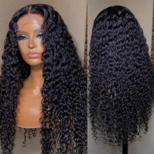 Indian Virgin Hair Water Wave Lace Front Wigs Human Hair Pre Plucked With Baby Hair Transparent Lace Closure Wigs Curly Human Hair Wigs For Black Women Wet And Wavy Wigs No Tangling (28Inch,4X4 Lace Wigs) #TOP5