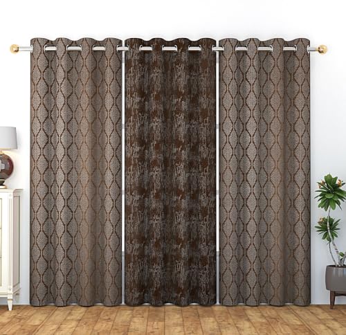 Image of Premium Polyester Fabric 4x5 feet Window Curtain | Coffee Color Curtains Set of 3 pcs Semi Room Darkening Curtains for Living Room