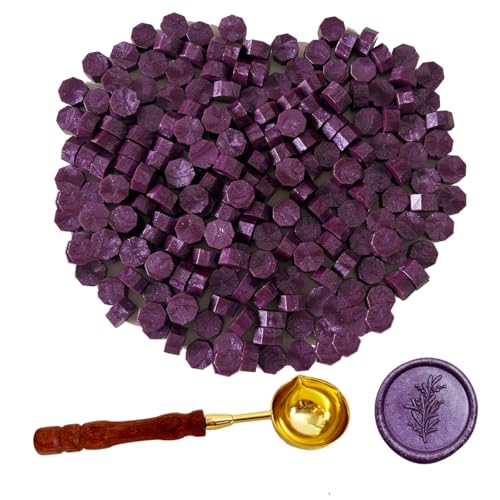 BJOYEE 200 Stück Siegelwachs Lila, Siegelwachs Perlen mit 1 Schmelzlöffel, achteckiges Wachssiegel-Set für Stempel, für...