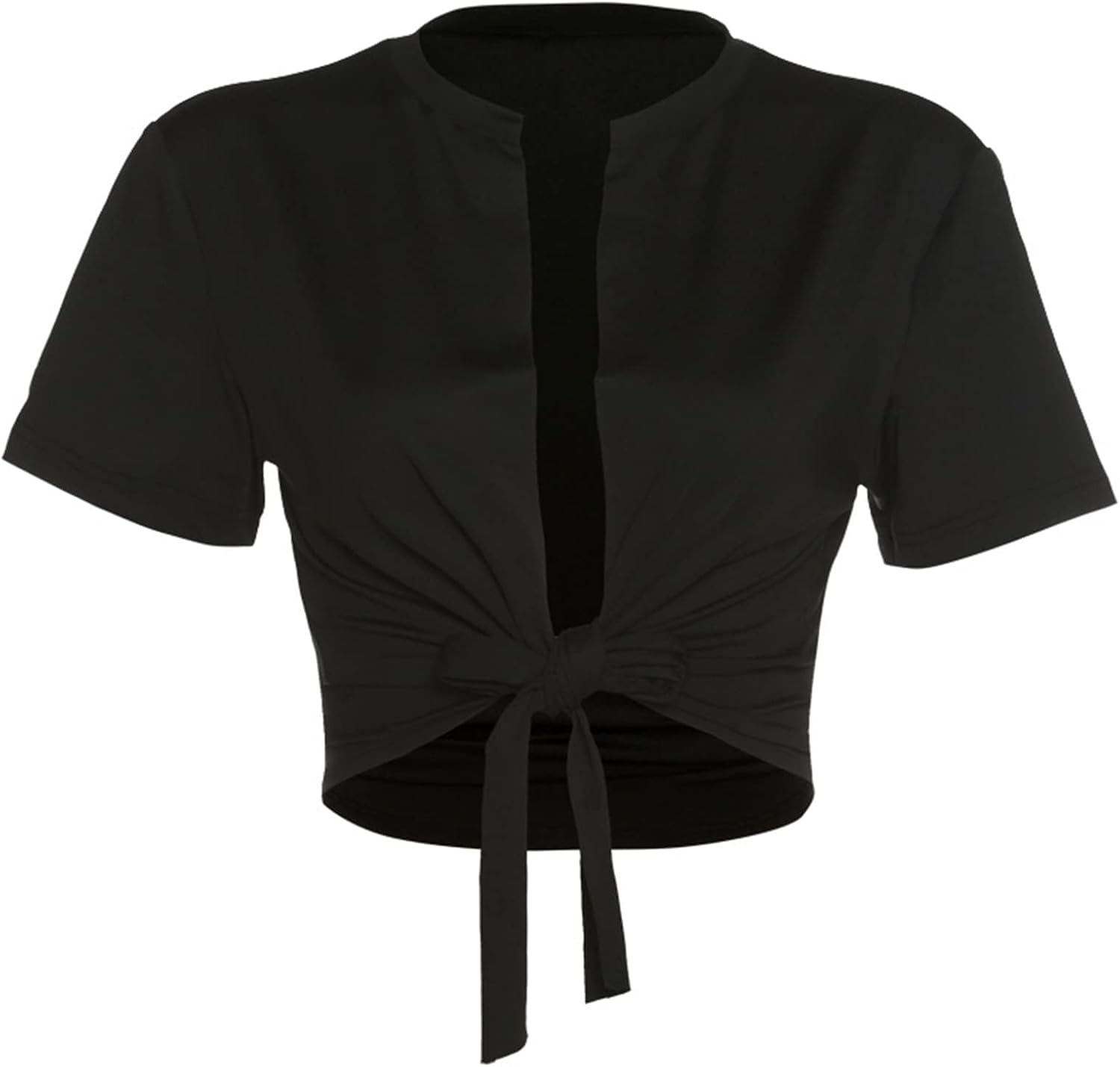 Avanova Women Sexy Tie Front Crop Tops Short Sleeve Summer Casual Club Tee Shirt - Image 5