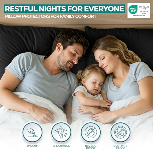 Image of Utopia Bedding Premium 100% Waterproof Pillow Protectors with Zipper King Size (Set of 2), Bed Bug and Dust Mite Proof Zippered Pillow Covers, Pillow Encasement Cases, Black