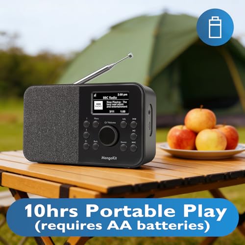 MangoKit SR-L Internetradio WLAN,Tragbares DAB Radio mit Bluetooth–DAB+, UKW, Podcast, 150 Favoriten, Radiowecker, Kopfhöreranschluss, Sleeptimer, Küchenradio, Netz-oder Batteriebetrieb, Schwarz