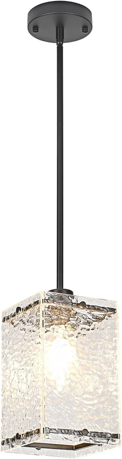 Water Ripple Glass Pendant Lights Black Pendant Lights Kitchen Island Adjustable Modern Hanging Pendant Light Fixtures for Sink Kitchen Dining Room Foyer Entryway, 1 Pack