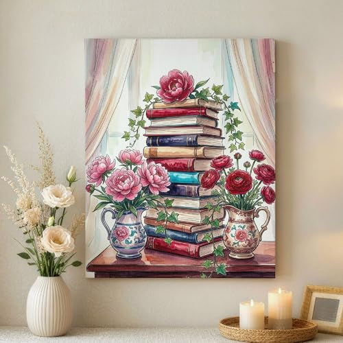Toile murale vintage aux fleurs précieuses vert pêche, œuvre romantique de salon