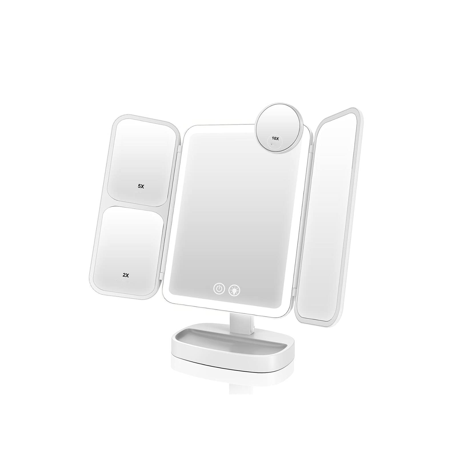 ZOIKOMZOIKOM Makeup Mirror, 2x/5x/10x Magnifying Makeup Mirror Vanity 66 LEDs Rechargeable 3 Color Modes Adjustable 180 and 90 Degree Rotation