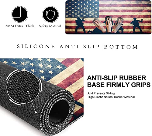 Hanazaoa Soldiers On Usa Flag Gaming Mouse Pad Large Mouse Mat Xl Desk Mat Extended Mouse Mat Non-Slip Laptop Computer Keyboard Mouse Pad For Office & Home 31.5X11.8 Inch #TOP3