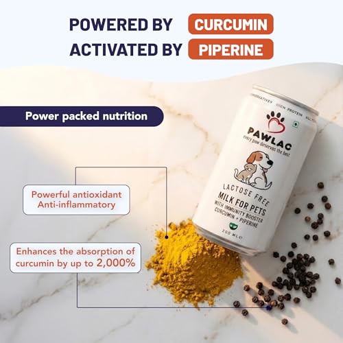 Image of Lactose Free Milk for Cats and Dogs | 200 ml, Pack of 15 | Ready to Serve Golden Milk with Curcumin & Piperine | Easy to Digest | Complete Daily Nutrition for Kittens, Puppies, Cats & Dogs