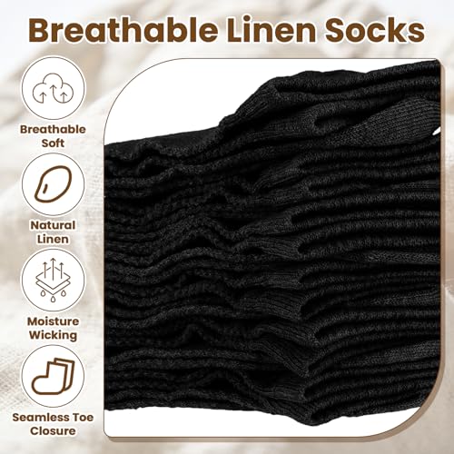 Image of Mepase 6 Pairs Flax Linen Ankle Socks for Women Men 88% Organic Thin Breathable Mesh Low Cut Quick Dry Moisture Wicking Socks