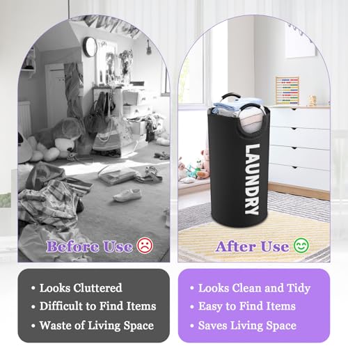 Image of 95L Large Laundry Hamper for Adult, Foldable Black Laundry Basket with Soft Handles, Freestanding Dirty Clothes Hampers, Portable Laundry Bin for Flat, Bathroom, Black