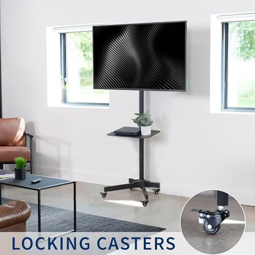 Image of VIVO Mobile TV Cart for 13 to 60 inch Screens up to 55 lbs, LCD LED OLED 4K Smart Flat and Curved Panels, Rolling Stand with Laptop DVD Shelf, Locking Wheels, Max VESA 400x400, Black, STAND-TV04M