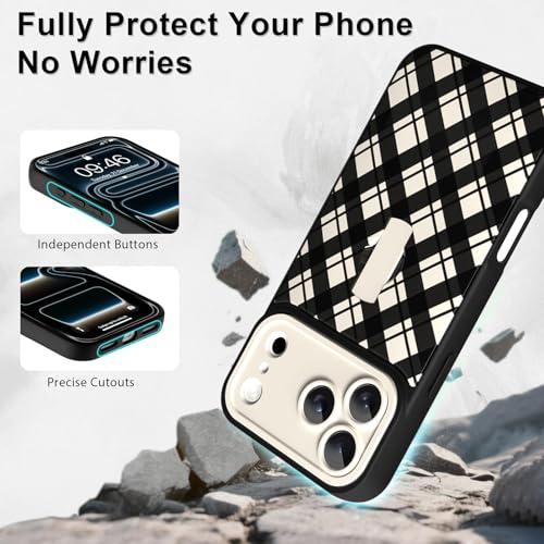 Coque iPhone 17 Pro vichy noir ZIYE avec dragonne et protection de caméra
