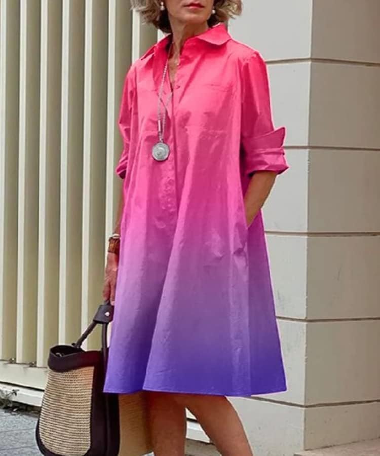 Womens 2025 Long Sleeve Button Down Shirt Summer Dress Casual V Neck Loose Fit Midi Shirt Dresses with Pockets - Image 2