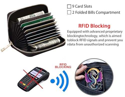 Credit Card Holder Wallets for Women, RFID Blocking Small Leather Card Case Wallet with Zipper Accordion Wallets, Purple Dragon4
