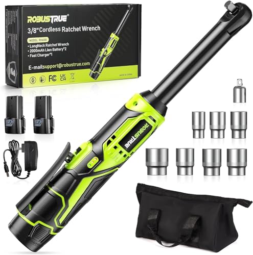 Robustrue 3/8' Cordless Ratchet Wrench, 6-inch Extended Ratchet Wrench, 40Ft-lbs 400RPM Cordless...