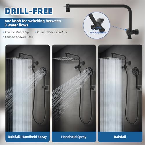 Image of 12 inch Metal Rainfall Shower Head with 10-Mode Handheld, Oil Rubbed Bronze