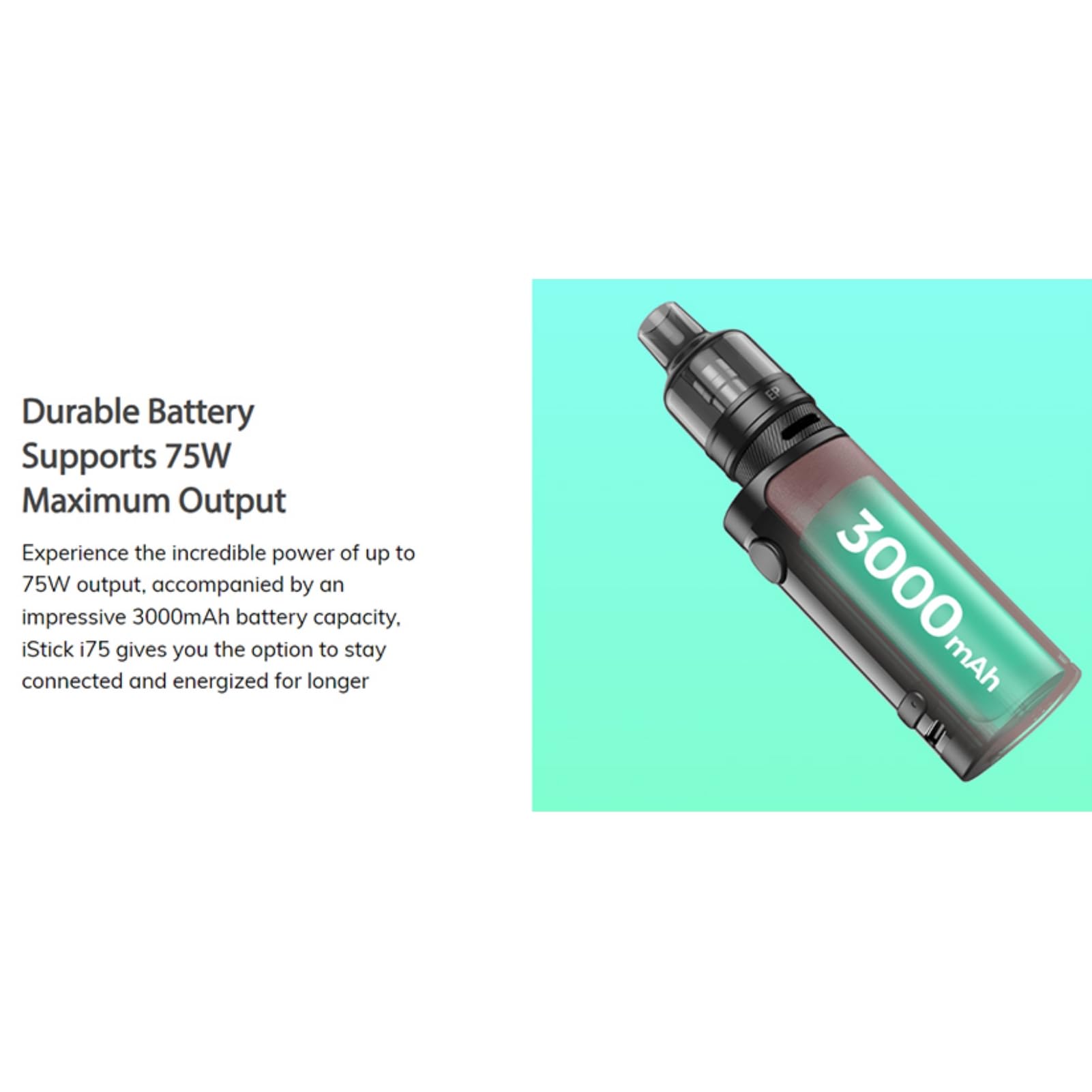 For Eleaf iStick i75 Kit 75 W Mod Batteria 3000 mAh (Nero) Dotato di 5 ml