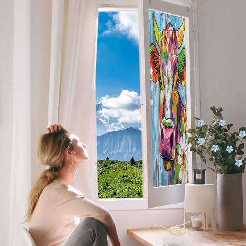 Film adhesivo para ventana con diseño de vaca y flores miniatura 6