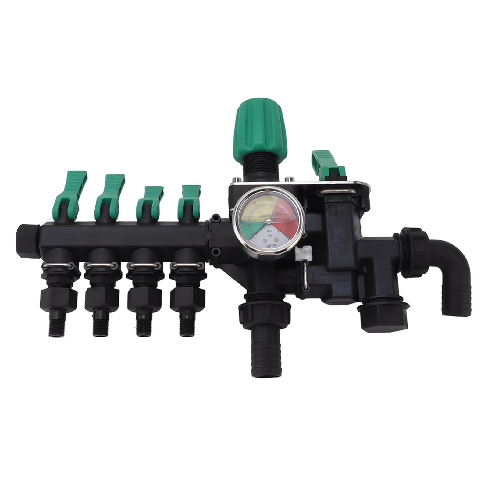 Omabeta Divisor de Manguera, Colector Premium de 4 Vías para Riego de Jardín con Manómetro, Resistente, Antioxidante