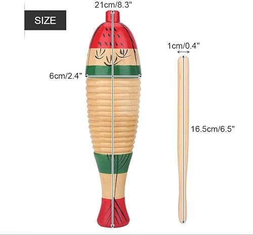 Miniatura 4 de Guiro de madera, colorido pez forma Guiro percusión instrumento musical de percusión instrumento para niños y adultos