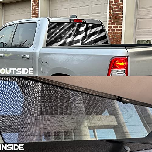 Image of American Flag Rear Window Decal for Truck,Black Flag Truck Rear Window Decal,American Flag Decals for Truck Car SUV (Black,65x17in)
