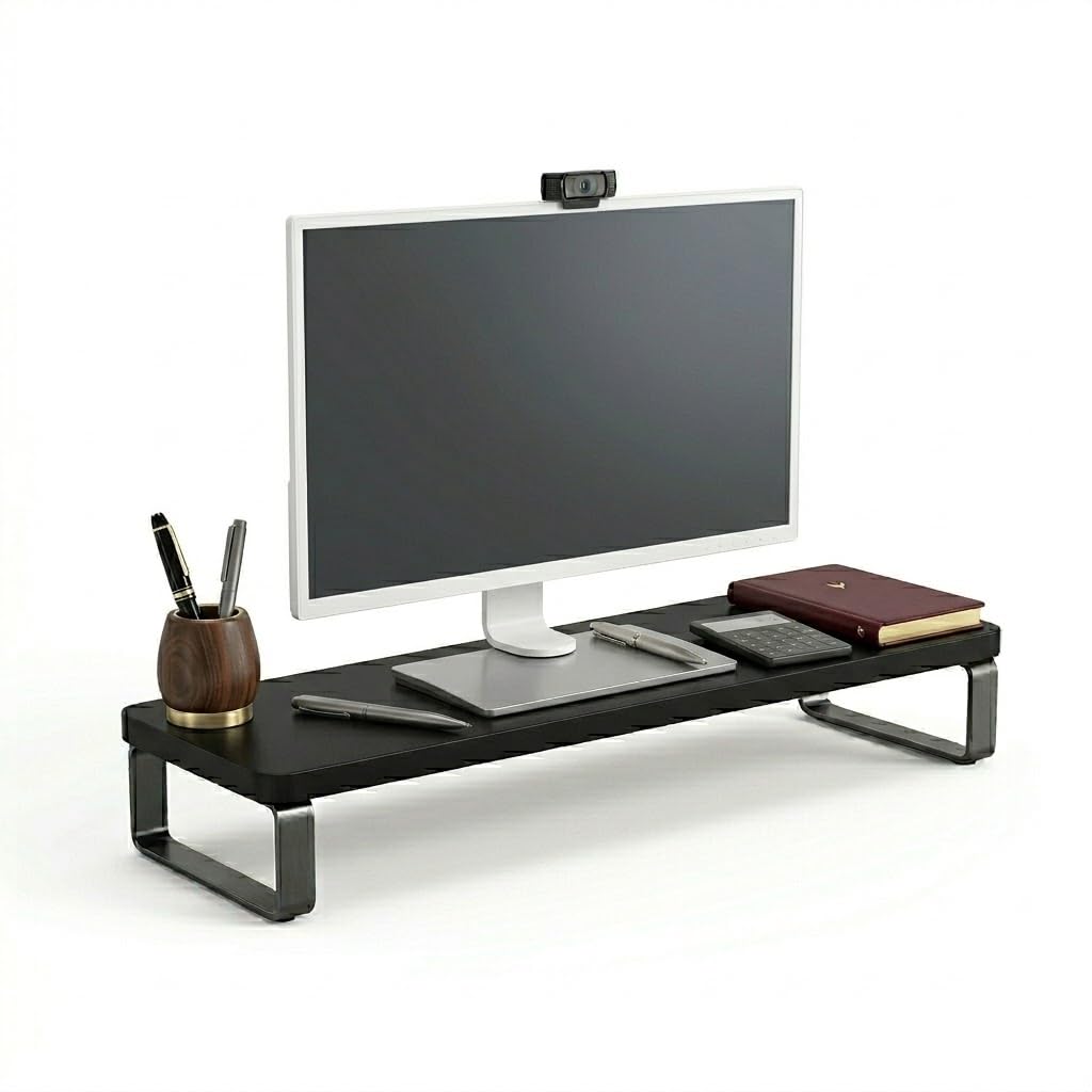 Wooden Monitor Stand Riser with Storage Organizer for Desk | PC Stand for Desktop Table | Ergonomic Laptop Stand for Office Home Study Table | Non-Slip 66cm Long DIY Stand (Black)