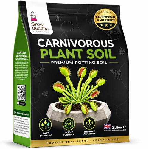 Grow Buddha Carnivorous Soil - Natural Indoor Carnivorous Plant Potting Mix Compost - Enriched with Special Nutrients - Carnivorous Soil Compost Mix for Venus flytrap Plants - Indoor Plant Soil (2L)