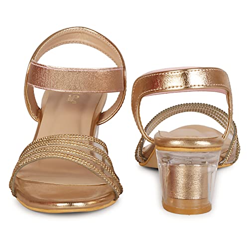 Image of Smart & Sleek Women's Crystal & Glittery Block Heels Fashion Sandals for Women & Girls latest Collection & stylish Comfortable-AB32