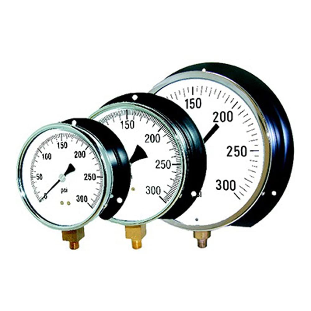 PIC Gauges 115D-604C Bottom Mount Dry Pressure Gauge w/ Black Steel Case, Brass Internals, Chrome Bezel, Plastic Lens, Wall Mount Back Flange, 6