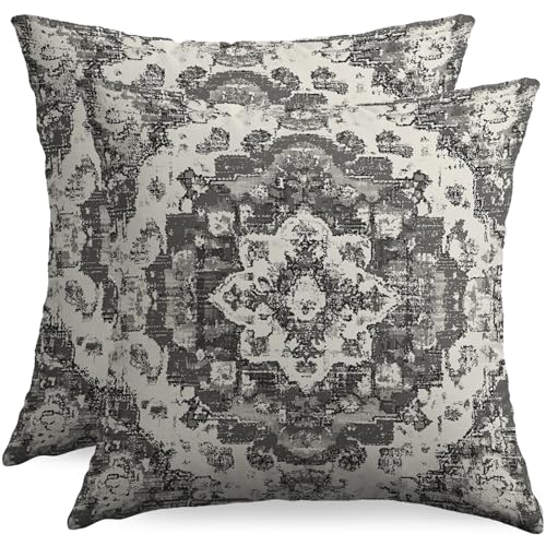 sorfbliss Dark Grey Gray Boho Pillow Covers 20x20 Set of 2 Carpet Floral Pattern Print Decorative Throw Pillowcases Outdoor Farmhouse Cushion Cases Decoration for Home Sofa Couch Bed