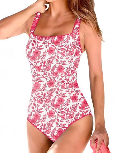 Image of Upopby Women's Vintage Padded Push up One Piece Swimsuits Tummy Control Bathing Suits Plus Size Swimwear