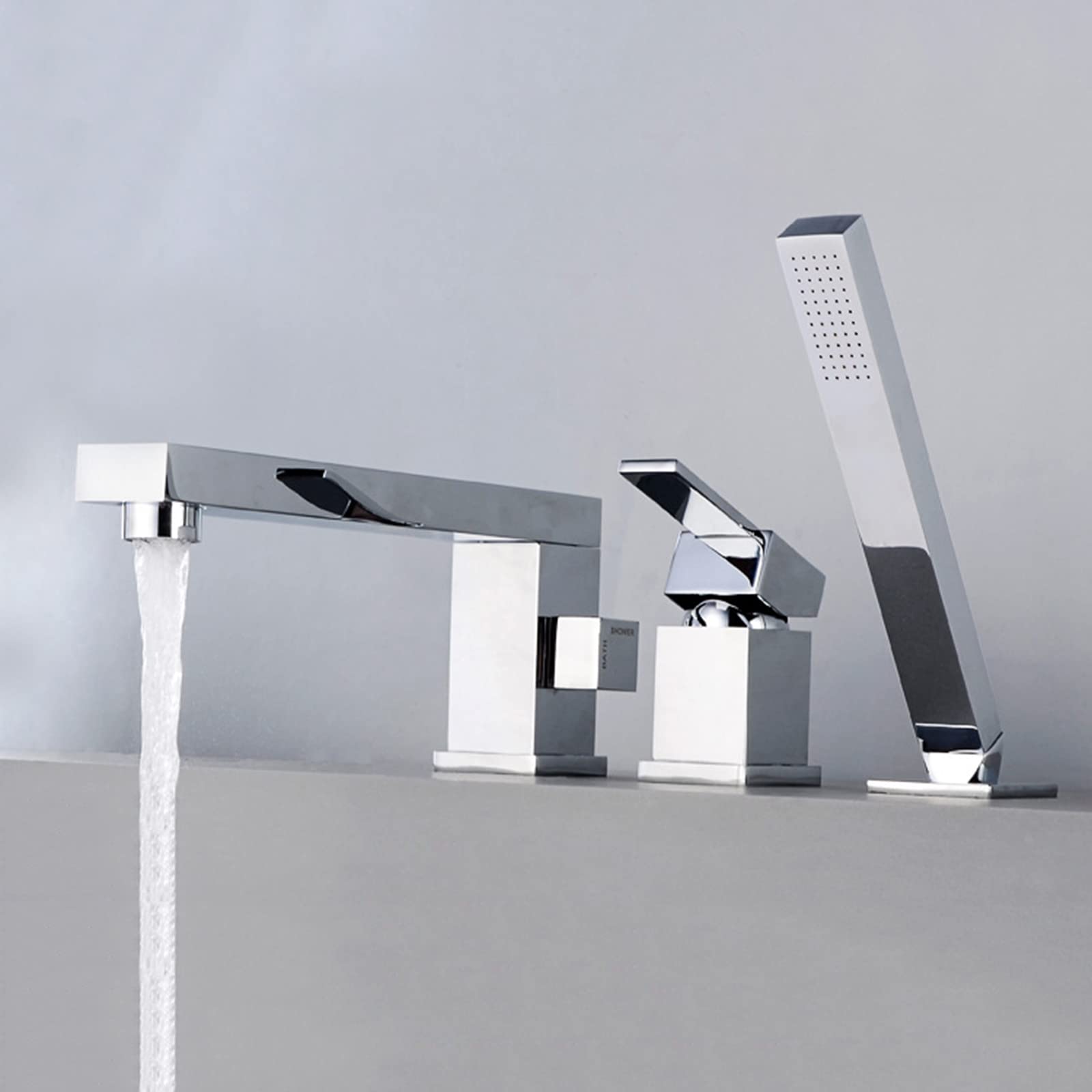 Rubinetto per vasca da bagno a 3 fori con doccia portatile, miscelatore da bagno multifunzione, beccuccio moderno per vasca da bagno