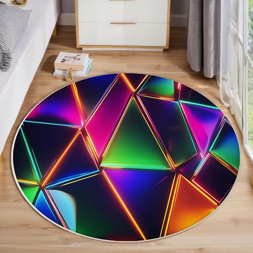 Tapis rond vert lavable en machine 140cm antidérapant pour chambre