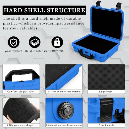 Image of Relaxweex 1 Pcs Waterproof Hard Case with DIY Customizable Foam Insert Portable Protective Case with Knife for Camera Drones Equipments Tools Test Instruments(Blue,8.5 x 6.5 x 3.7 Inch)