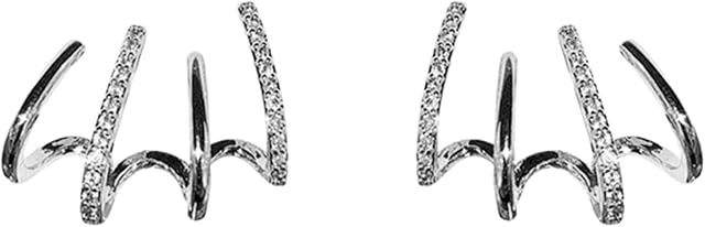 Four Claw Stud Earrings - S925 Silver Needle Earrings, Women Shiny Zircon Earrings, Fashion Geometric Hoop Earrings for Wedding Birthday Party