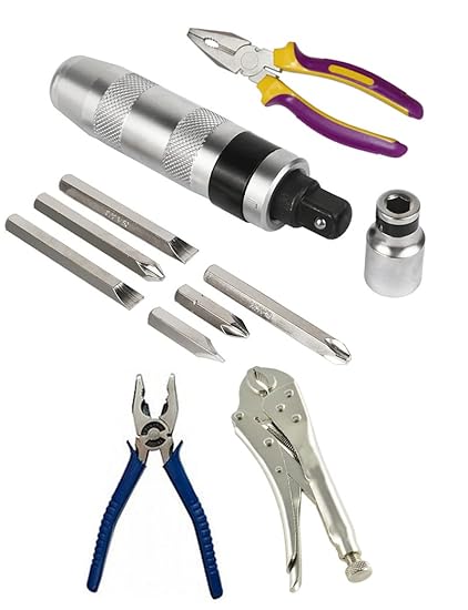 Digital Craft Combo of 4 Items Impact Screwdriver Set Multi-Purpose Chrome Vanadium Steel Portable Screw Driver Chisel Bits Professional Tools with Lock Plier Plier & Plier 2