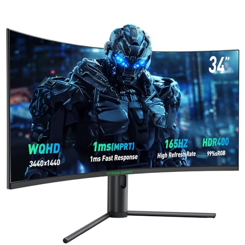 Image of TITAN ARMY Curved 34-inch Gaming Monitor, 3440x1440 165Hz 3K Computer Moniter, 1ms 1500R Adaptive Sync Frameless, 99% sRGB,HDMI 2.1 * 2, Eye Care, Height Adjustment, C34CHR
