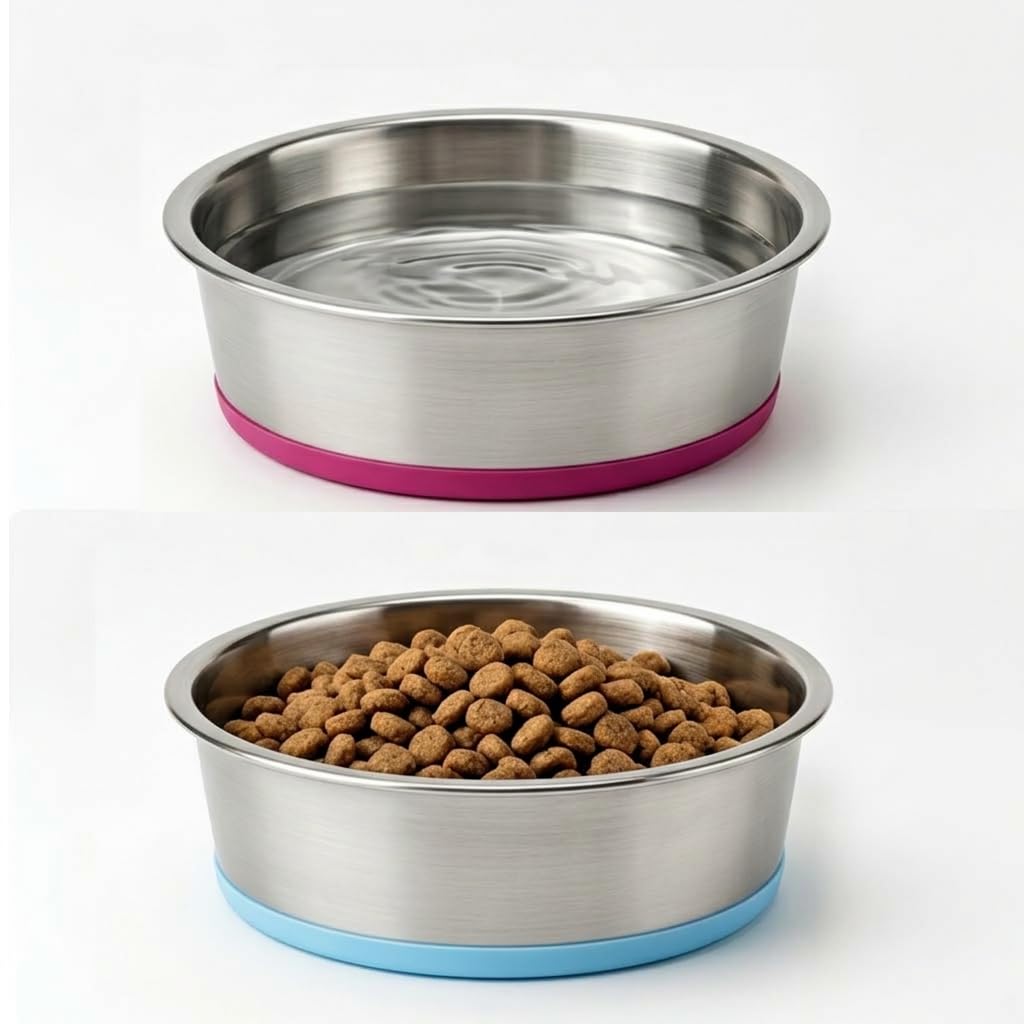 WEDAWN 2 Pack Deep Stainless Steel Non-Skid Bowls — Blue & Red