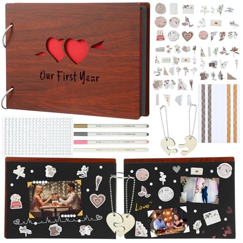 Kosiz Wooden Our First Year Anniversary Scrapbook, DIY Photo Album